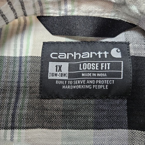 Carhartt Shirt Womens 1X Plaid Button Up Short Sleeve Loose Fit Workwear Top - Picture 6 of 11